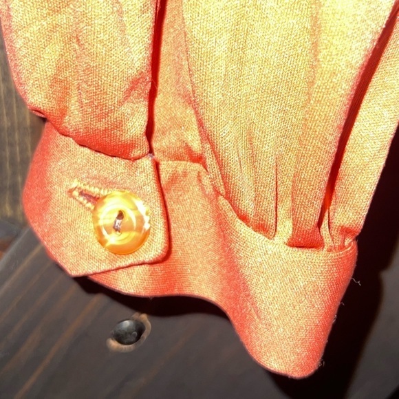 Sir Julian Dress Top XS Blouse Burnt Salmon Orange Silky Button Up Collared Vtg - Picture 7 of 8